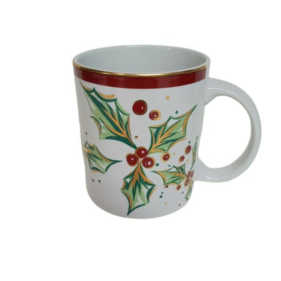 🎄 Vintage Christmas Mug ☕ Green Holly Berry Holiday Festive Cup 💛❤️💚 - Picture 10 of 12